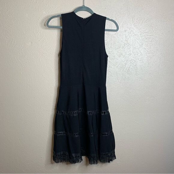 Parker serene leather fringe trim sleeveless fit flare skater dress black - Picture 5 of 9